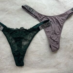 Victoria's Secret lace and Satin Thong Set with Rhinestone Straps